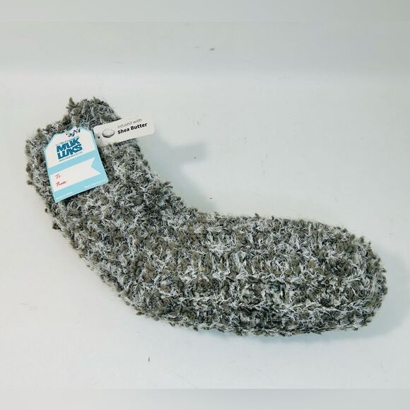 NEW Muk Luks Grey Marled Knit Fuzzy Socks Infused w/Shea Butter size 8.5-11 NWT - Picture 9 of 14